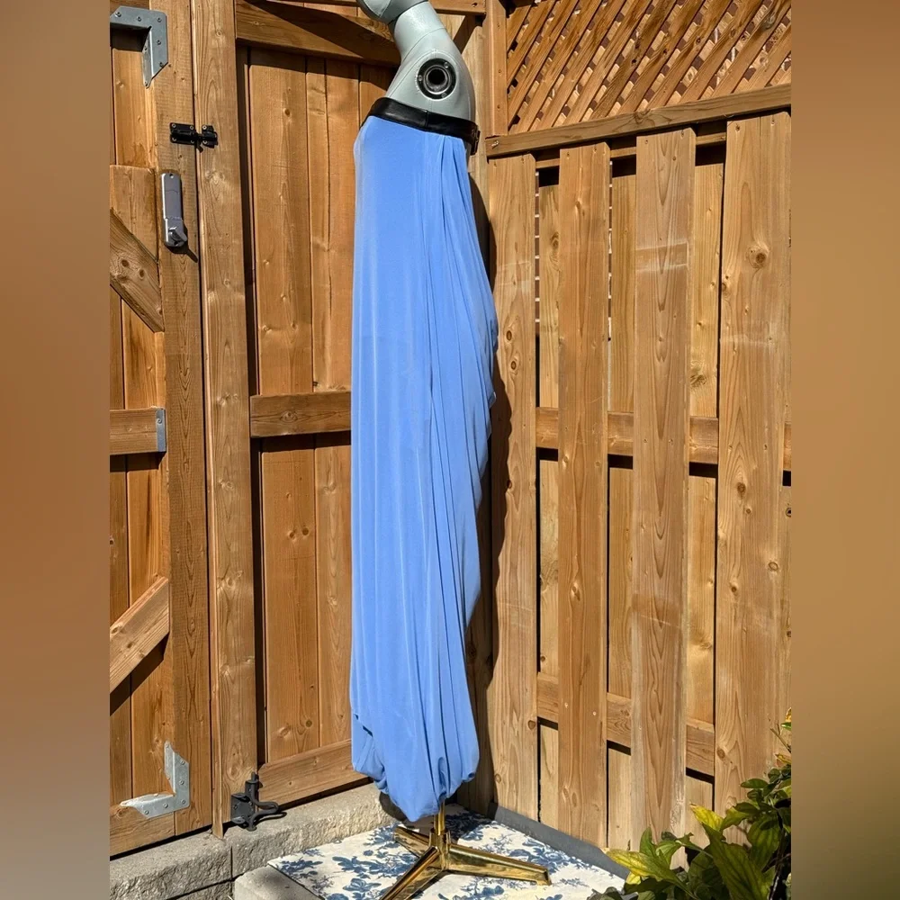 🆕 RAT & BOA 🧿 NWOT Antonie Blue Draped Maxi Dress with Leather Belt, Sz XXS/XS